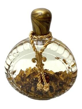 Gold Flake Bubble Bath Glass Bottle Vintage Bathroom Decor Made In Italy